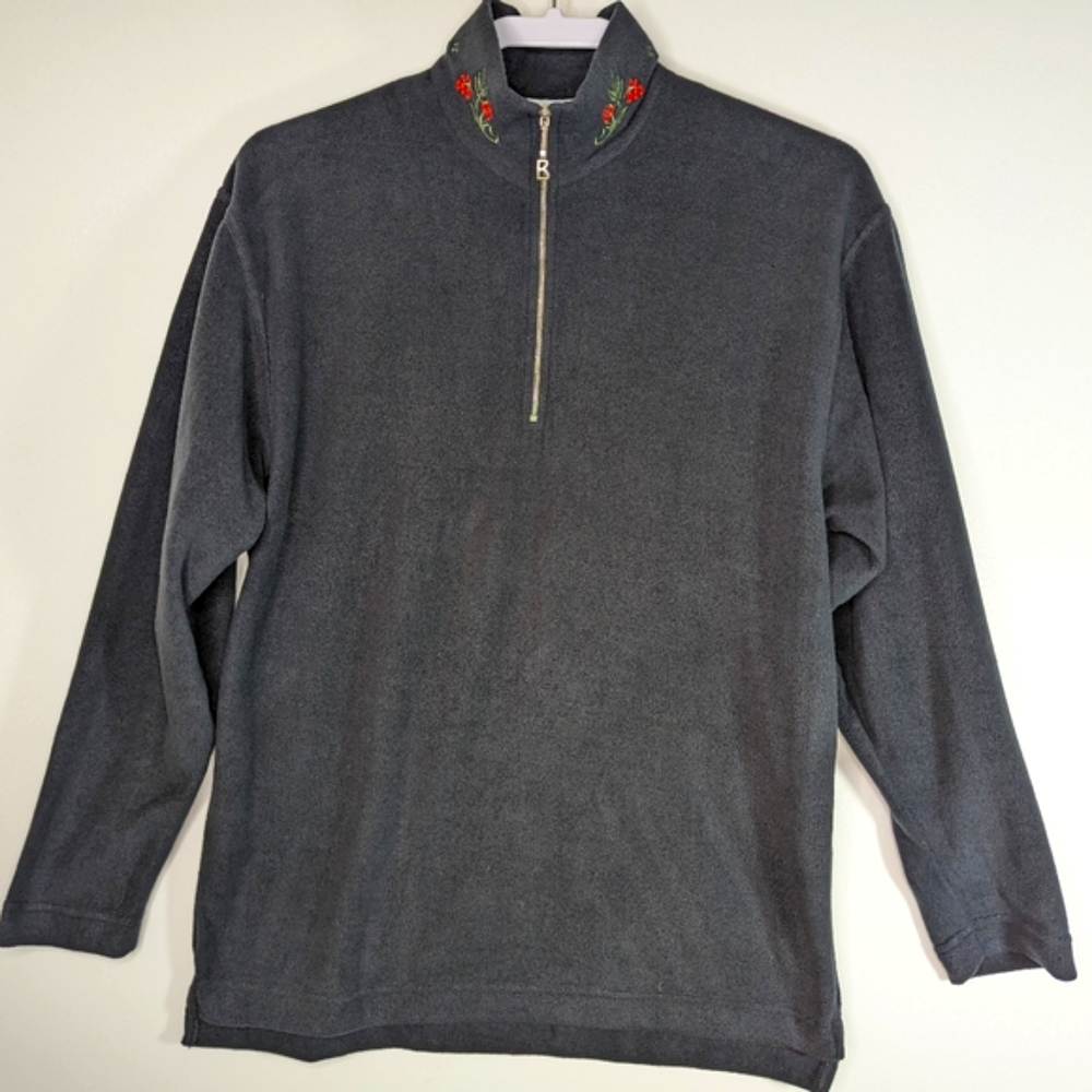 Bogner Italian Black Fleece Pullover Cherry 🍒 Soft Sweater Women’s M Hattie